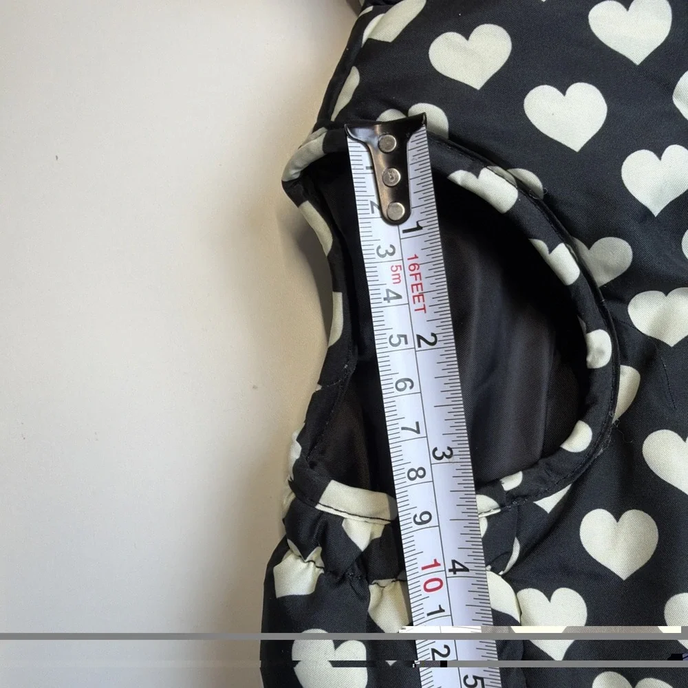 Dog Puffer Hoodie Jacket Winter Coat Outdoor Black White Hearts Pink Trim Bow Sm
